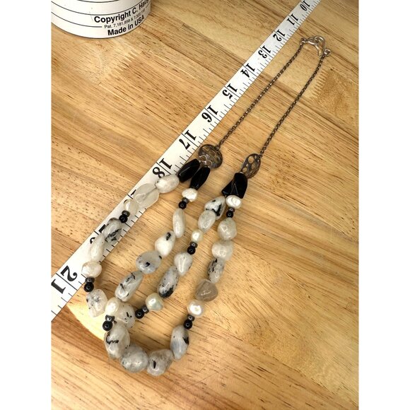 Handcrafted Multi-Strand Moonstone Pearl & Black Glass Necklace - Picture 5 of 10